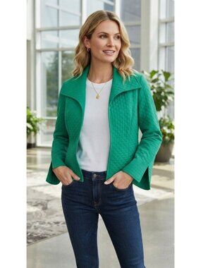 For Cynthia Quilted Green Open Front Jacket Women’s S Lightweight